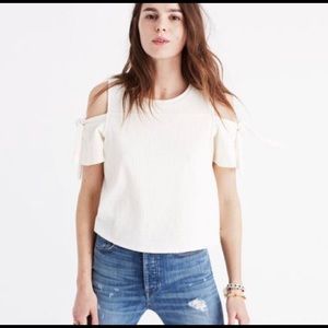 Madewell off shoulder top with tie accents